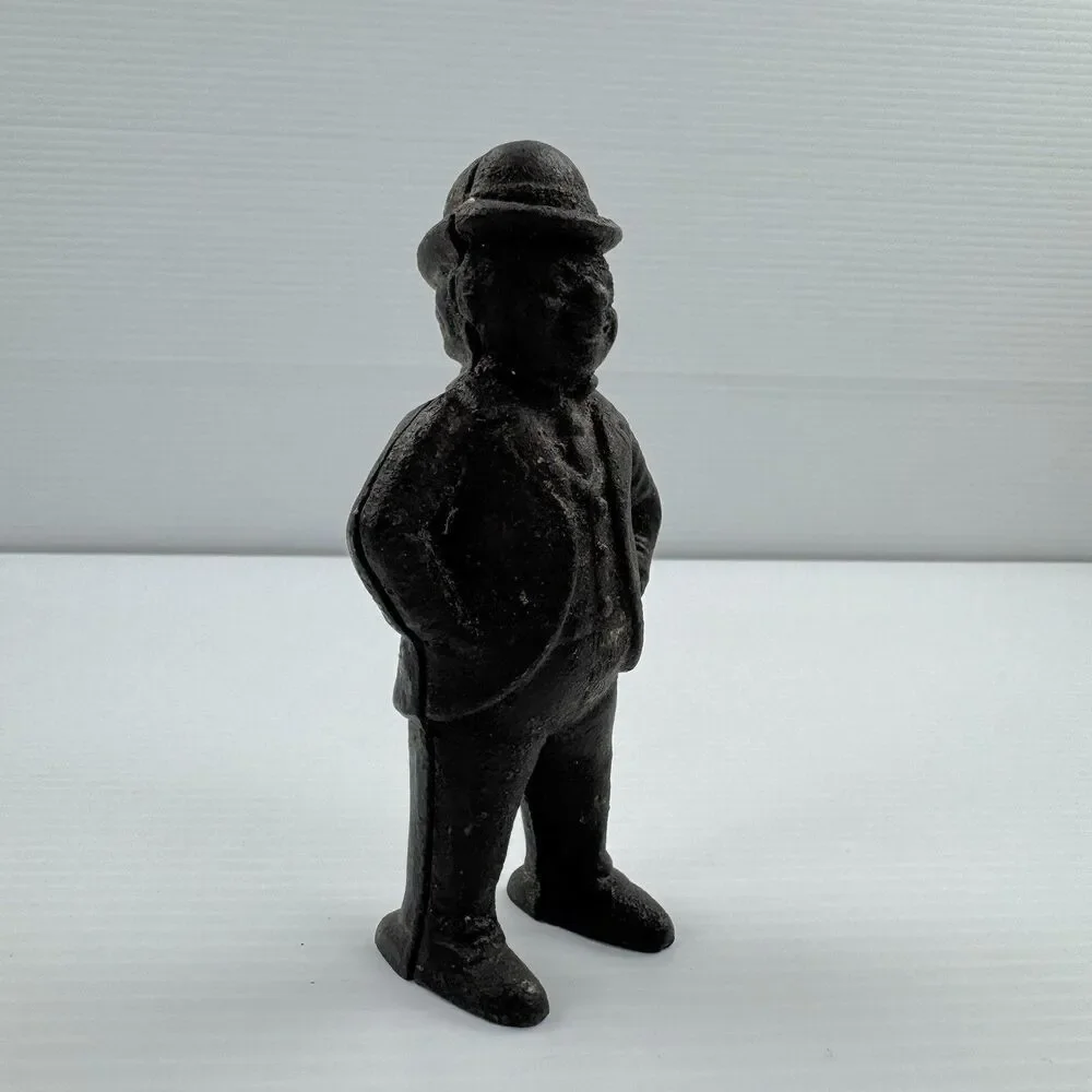 Antique Cast Iron Standing Man Still Coin Bank Suit Hat Vintage Figural